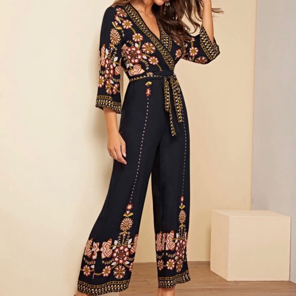 SHEIN Navy Floral Jumpsuit